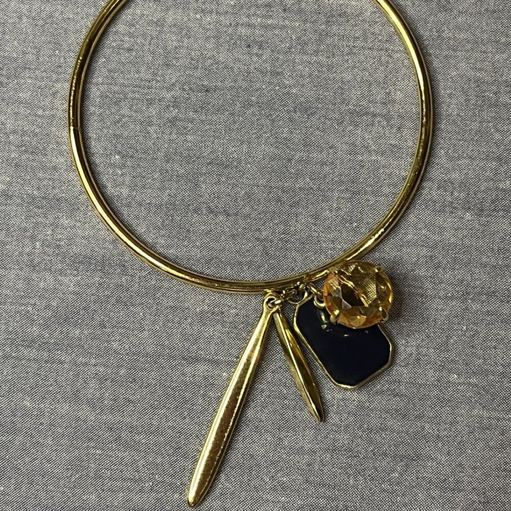 J Crew Gold Tone Rhinestone Enamel Bangle Bracelet With Four Charms
